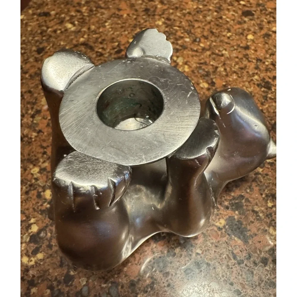 Restoration Hardware Bears Taper Candle Holder Set 3 Silver Metal Figural Decor